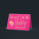 Happy 50th Birthday Name Decorative Script Gold Card<br><div class="desc">A design of elegant typography in gold on a hot pink backdrop to wish a Happy 50th birthday. Happy Birthday is set in an ornate script, and the age is in a cordinating typeface with name in script at the bottom. Easily personalize the name and words inside to your own...</div>