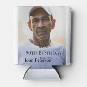Happy 50th birthday name photo year man simple min can cooler