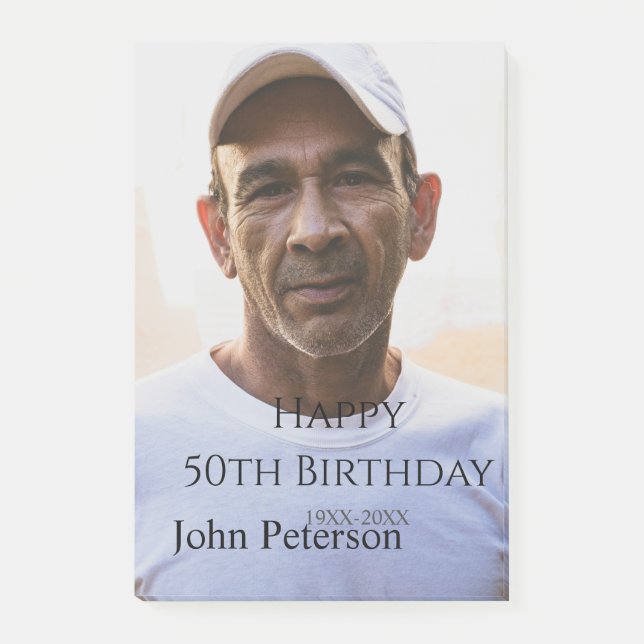 Happy 50th birthday name photo year man simple min post-it notes (Front)