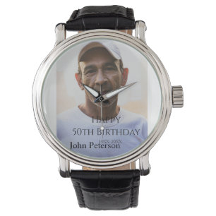 Happy 50th birthday name photo year man simple min watch