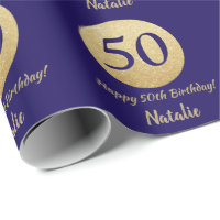 Happy 50th Birthday Navy Blue and Gold Glitter