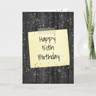 Happy 50th Birthday Note Taped On Wood Card