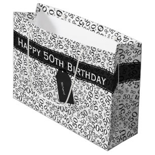 Happy 50th Birthday Number Pattern Black/White Large Gift Bag