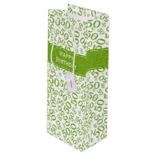 Happy 50th Birthday Number Pattern Green/White Wine Gift Bag