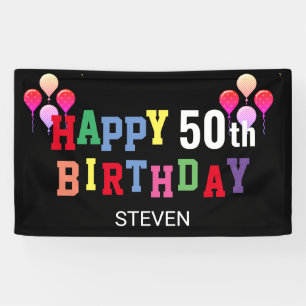 Happy 50TH Birthday Party Colorful  Personalized Banner