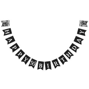 Happy 50th Birthday Photo Black Glitter Bunting Flags