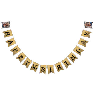 Happy 50th Birthday Photo Gold Glitter Bunting Flags