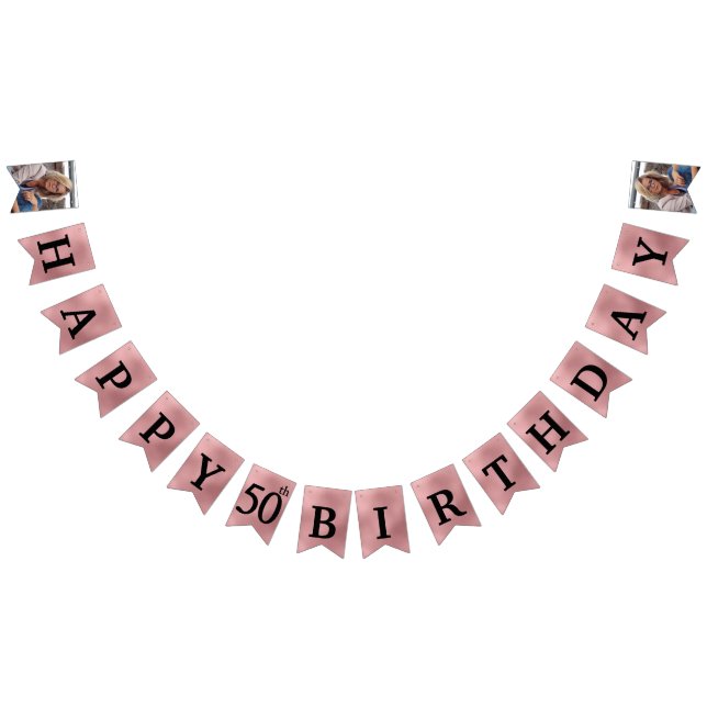 Happy 50th Birthday Photo Rose Gold Foil Bunting F Bunting Flags (All)