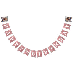 Happy 50th Birthday Photo Rose Gold Foil  Bunting Flags