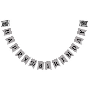 Happy 50th Birthday Photo Silver Glitter Bunting Flags