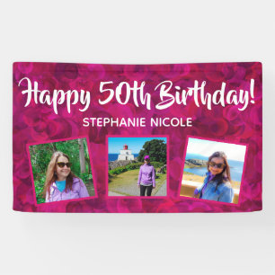 Happy 50th Birthday Pink Personalized Photos Banner