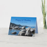 Happy 50th Birthday Son Mountain Lake Photograph Card<br><div class="desc">A happy 50th birthday greeting card for a special son featuring a photograph of Sand Harbour at Lake Tahoe in summertime with a band of rocks,  clear blue water,  and distant mountains.  You can customize the text and the inside colour to fit your needs.</div>