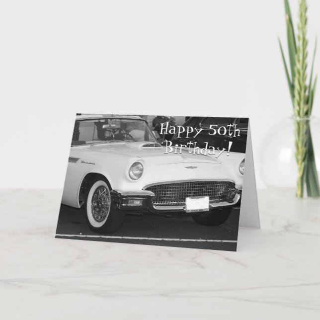 Happy 50th Birthday White T-bird greeting card (Front)