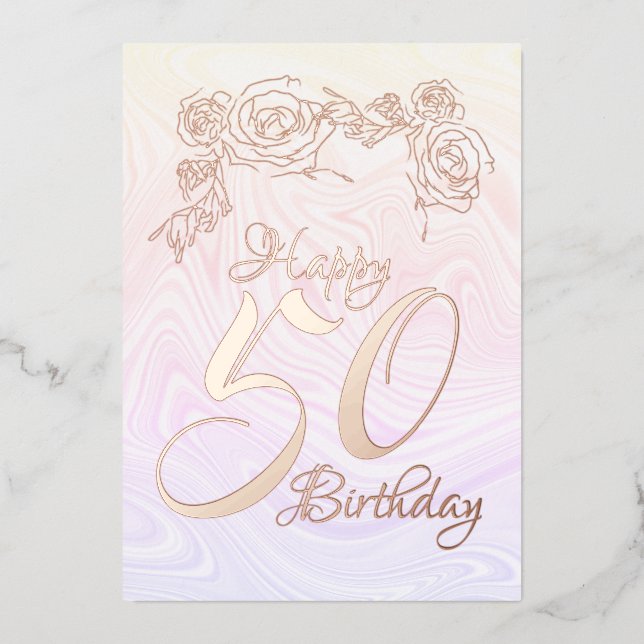Happy 50th Birthday With Gold Foil Holiday Card (Front)