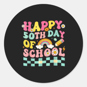Happy 50th Day Of School Retro Teacher Students Sm Classic Round Sticker