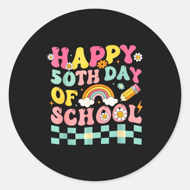 Happy 50th Day Of School Retro Teacher Students Sm Classic Round Sticker (Front)