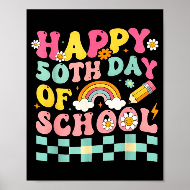 Happy 50th Day Of School Retro Teacher Students Sm Poster (Front)