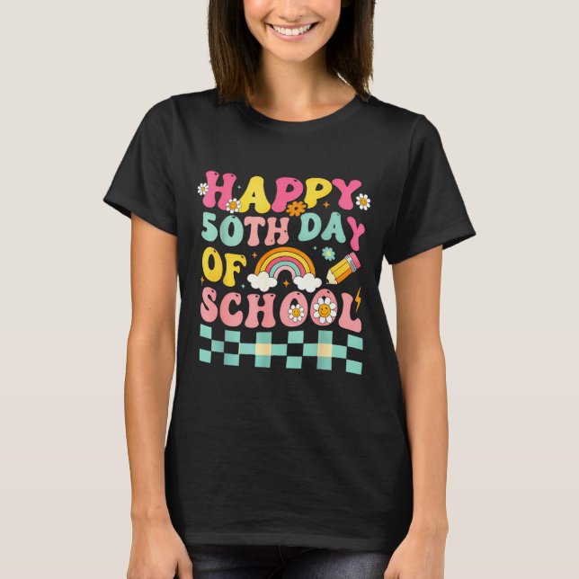 Happy 50th Day Of School Retro Teacher Students Sm T-Shirt (Front)