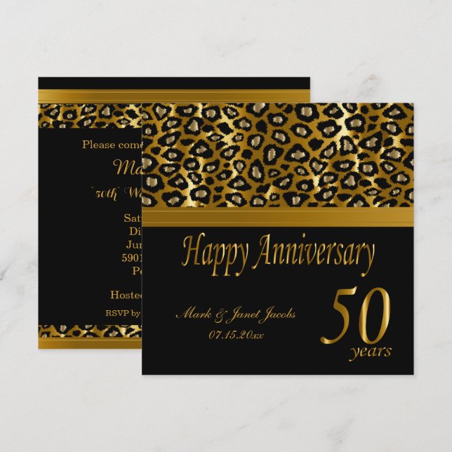 Happy 50th Golden Anniversary | Leopard Pattern Invitation (Front/Back)