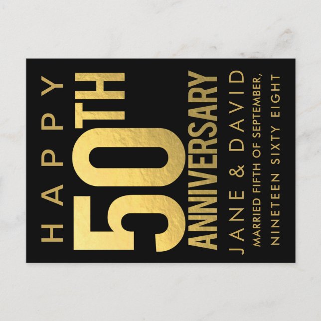 Happy 50th Golden Wedding Anniversary Personalized Postcard (Front)