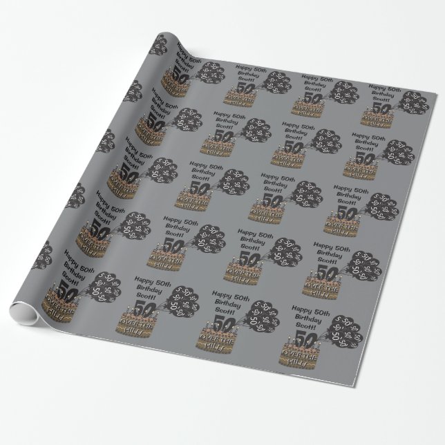 Happy 50th Personalize Birthday Wrapping Paper (Unrolled)