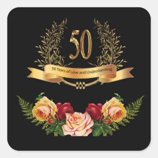 Happy 50th Wedding Anniversary Classic Round Stick Square Sticker