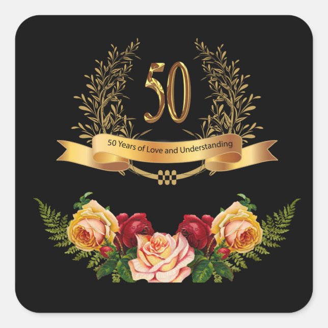 Happy 50th Wedding Anniversary Classic Round Stick Square Sticker (Front)
