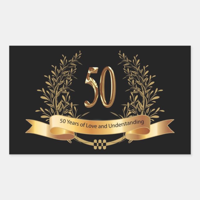 Happy 50th Wedding Anniversary Golden Leave Laurol Sticker (Front)