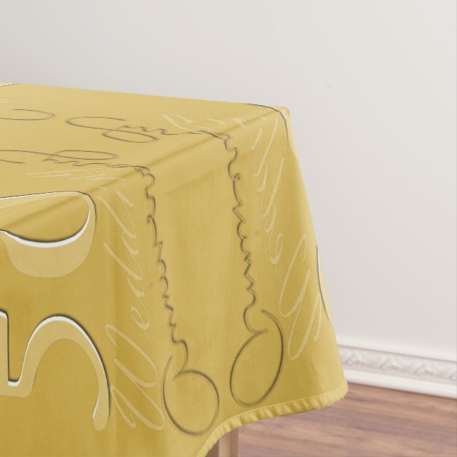 "Happy 50th Wedding Anniversary" Ochre&Golden Font Tablecloth (In Situ)