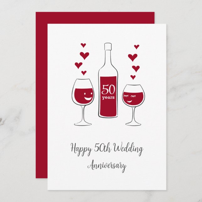 Happy 50th Wedding Anniversary Red Wine Heart Card (Front/Back)