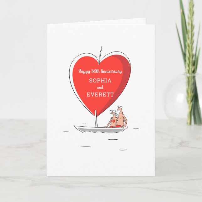 Happy 50th Wedding Anniversary Sailboat Heart Card (Front)