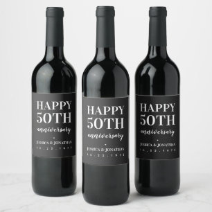 Happy 50th Wedding Anniversary Simple and Classic  Wine Label