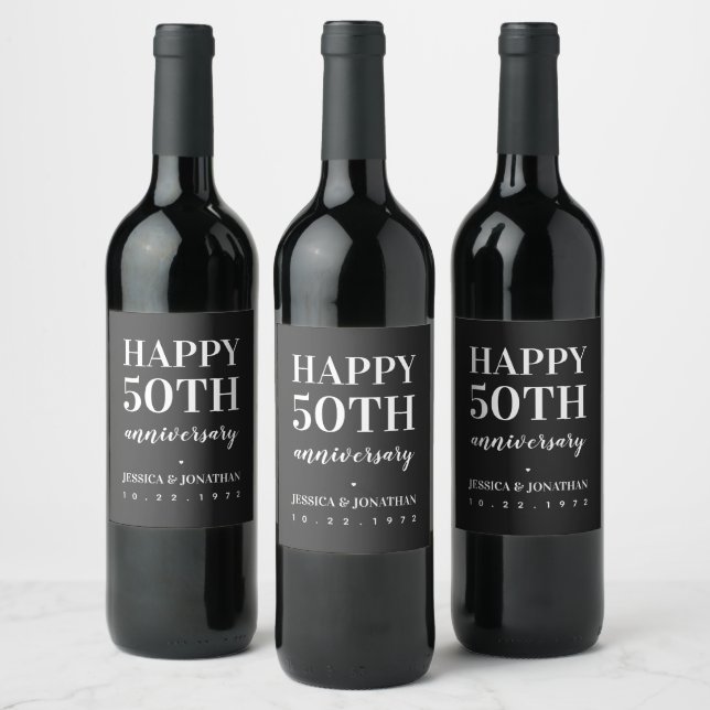 Happy 50th Wedding Anniversary Simple and Classic  Wine Label (Bottles)