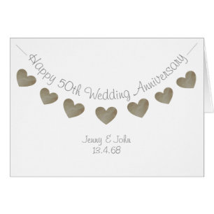 Happy 50th Wedding anniversary with golden hearts