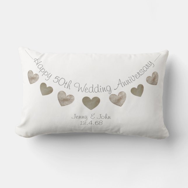 Happy 50th Wedding anniversary with golden hearts Lumbar Pillow (Front)