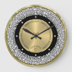 Happy 50th wedding universally diamonds and gold large clock