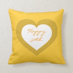 Happy 50th white and gold heart throw pillow