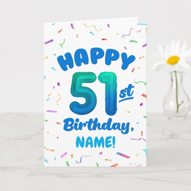 Happy 51st Birthday Card with Custom Name (Small Plant)