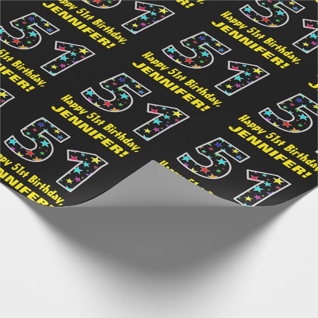 Happy 51st Birthday, Fun Colourful Stars Pattern 5 Wrapping Paper (Corner)