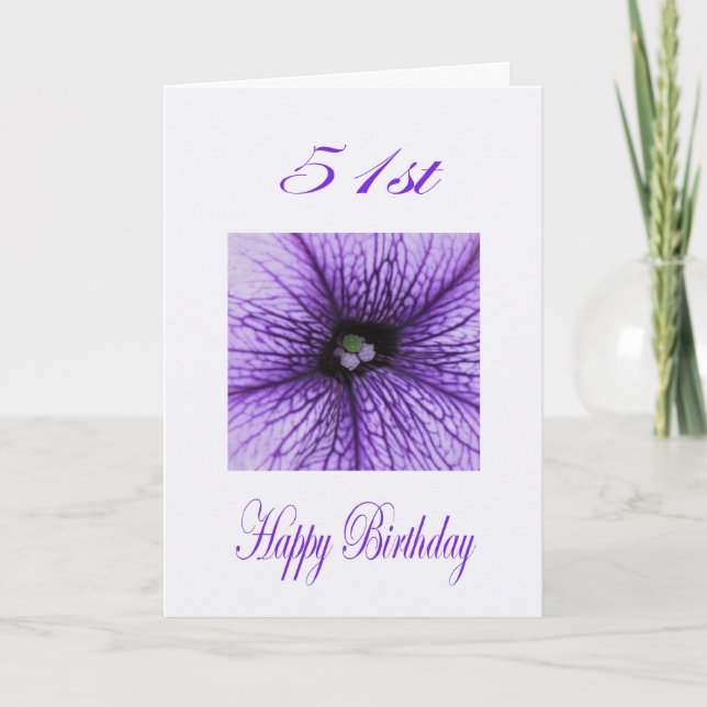 Happy 51st Birthday purple Blossom Card (Front)