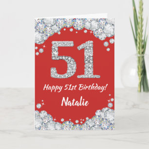 Happy 51st Birthday Red and Silver Glitter Card