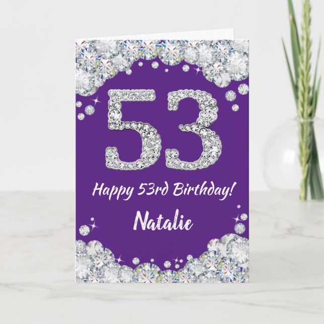 Happy 53rd Birthday Purple and Silver Glitter Card (Front)