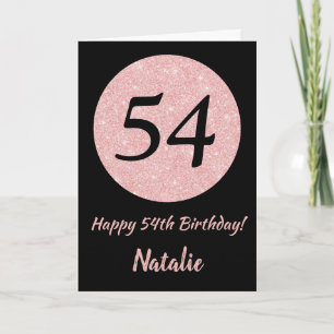 Happy 54th Birthday Black and Rose Pink Gold Card