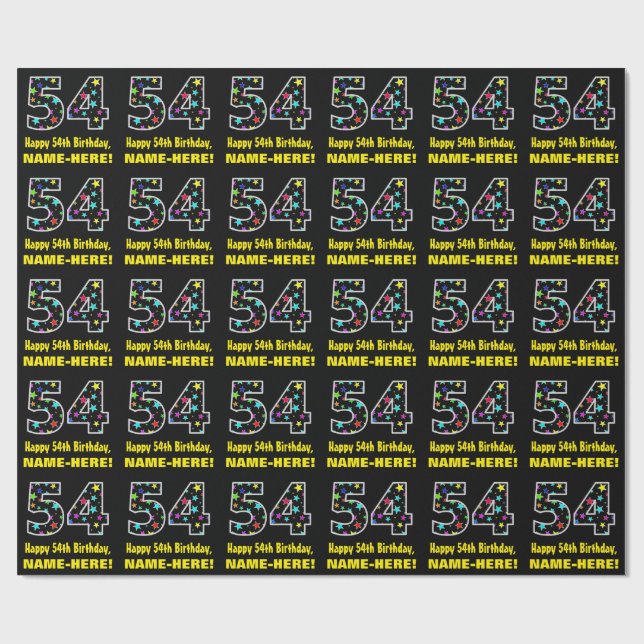 Happy 54th Birthday, Fun Colourful Stars Pattern 5 Wrapping Paper (Flat)