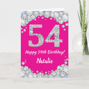 Happy 54th Birthday Hot Pink and Silver Glitter Card
