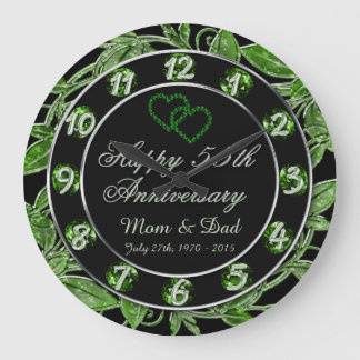 Happy 55th Anniversary Emerald Leaf Numbers Large Clock
