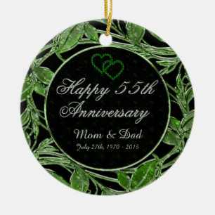 Happy 55th Anniversary Emerald Leaves DBL Sided Ceramic Ornament