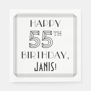 HAPPY 55TH BIRTHDAY; Art Deco Style; Custom Name Napkin