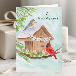  Happy 55th Birthday Birds at Birdhouse Card