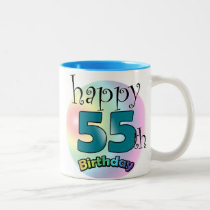 Happy 55th Birthday (Blue) Two-Tone Coffee Mug